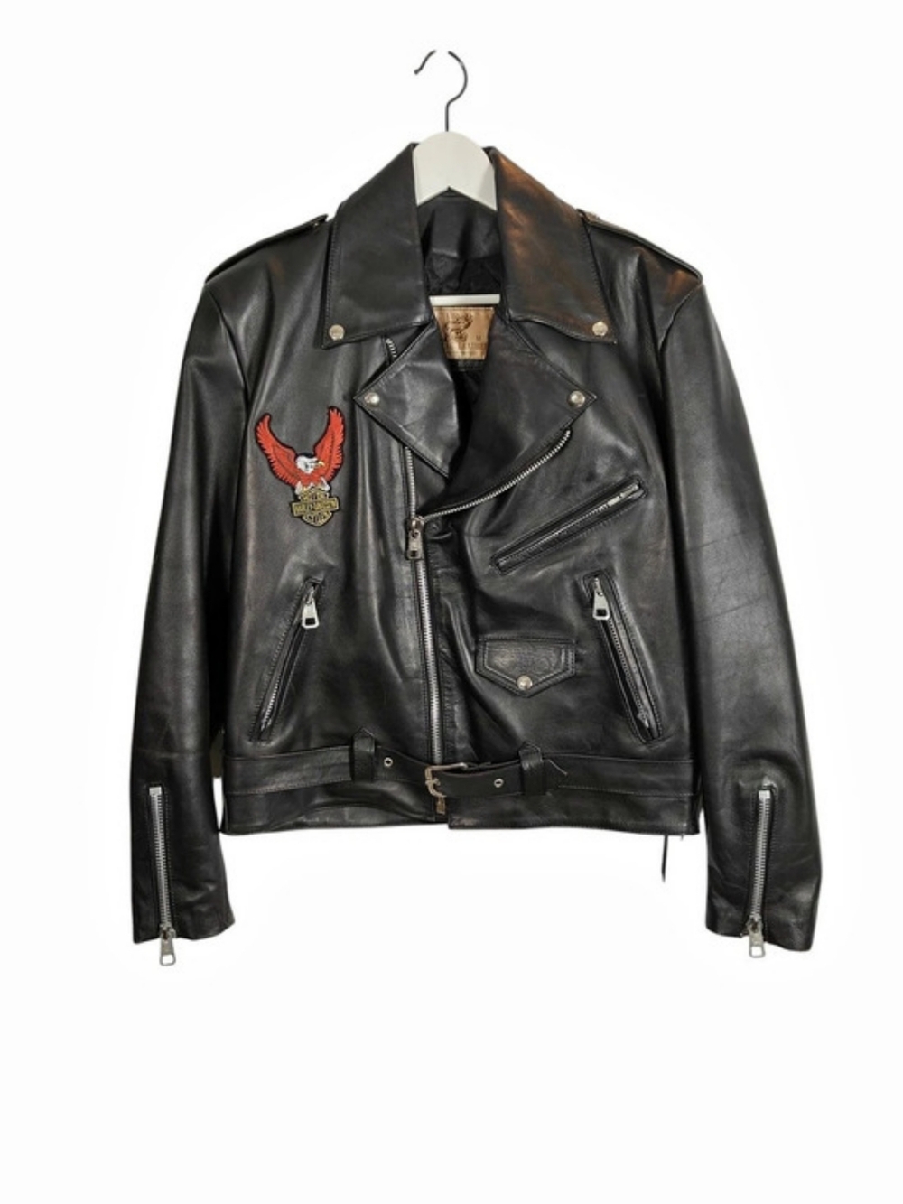 HARLEY DAVIDSON Vintage 80s Black Leather Quilted Lining Biker Jacket Size Med